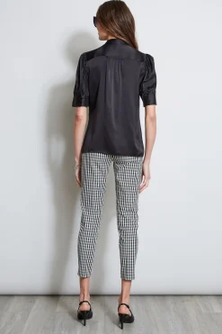 Elie Tahari Silk Satin Ruched Sleeve Shirt- Tops & Sweaters