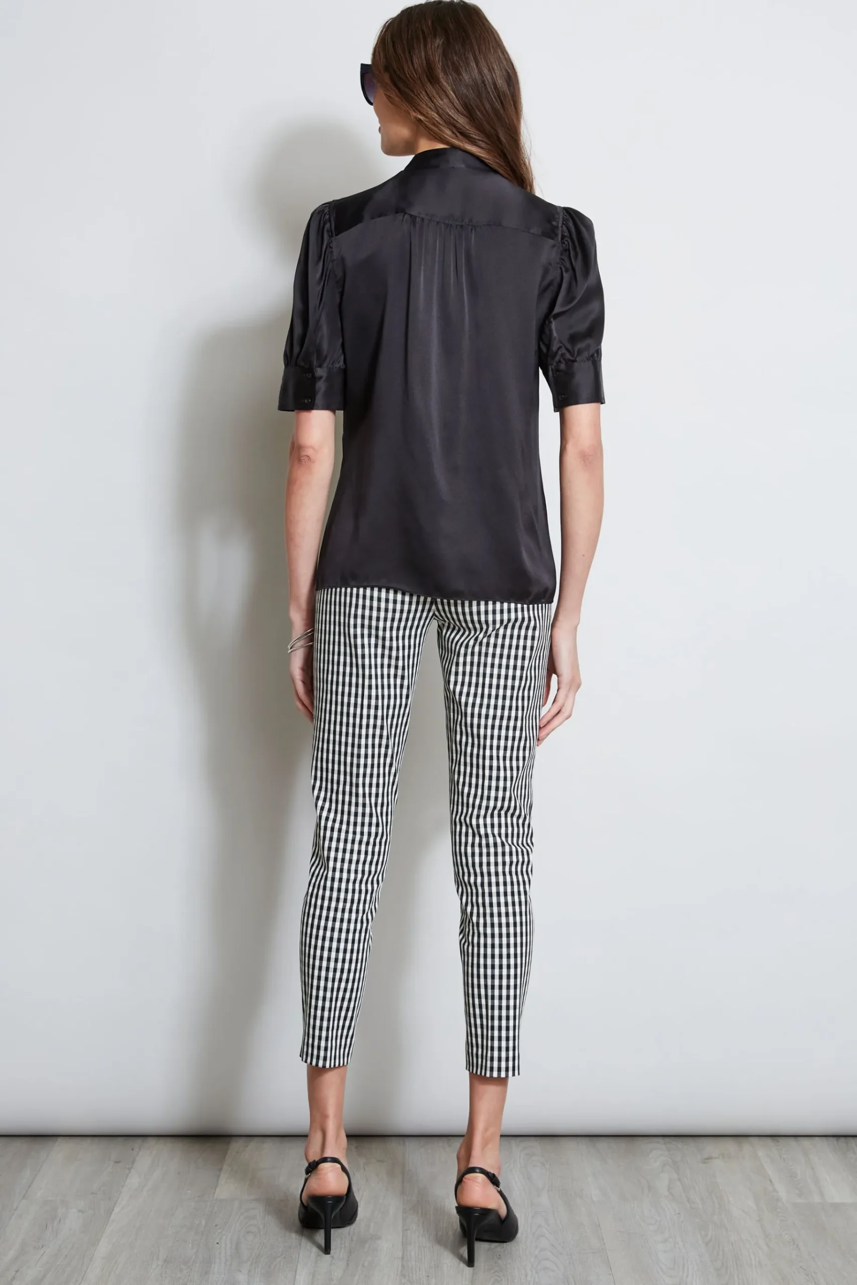 Elie Tahari Silk Satin Ruched Sleeve Shirt- Tops & Sweaters