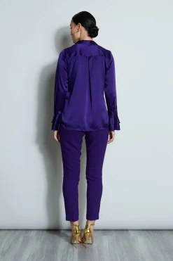 Elie Tahari Silk Satin Ruffle Cuff Shirt- Tops & Sweaters