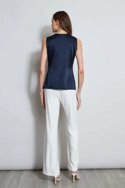 Elie Tahari Silk Satin Sleeveless Cascade Shirt- Tops & Sweaters