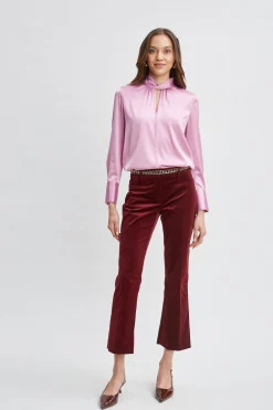 Elie Tahari Silk Satin Twist Neck Shirt- Tops & Sweaters