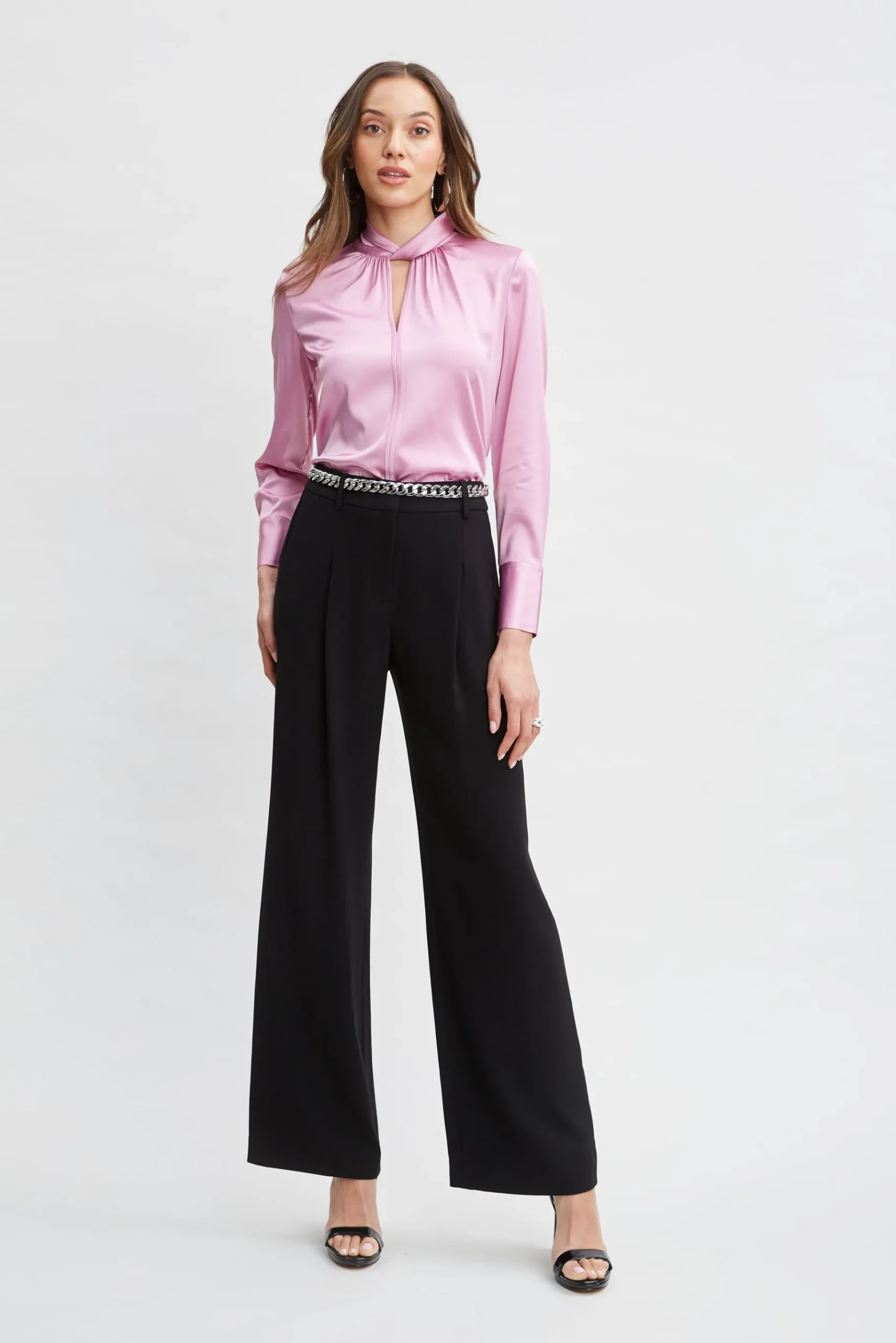 Elie Tahari Silk Satin Twist Neck Shirt- Tops & Sweaters