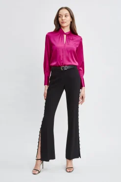 Elie Tahari Silk Satin Twist Neck Shirt- Tops & Sweaters