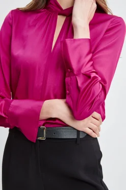 Elie Tahari Silk Satin Twist Neck Shirt- Tops & Sweaters