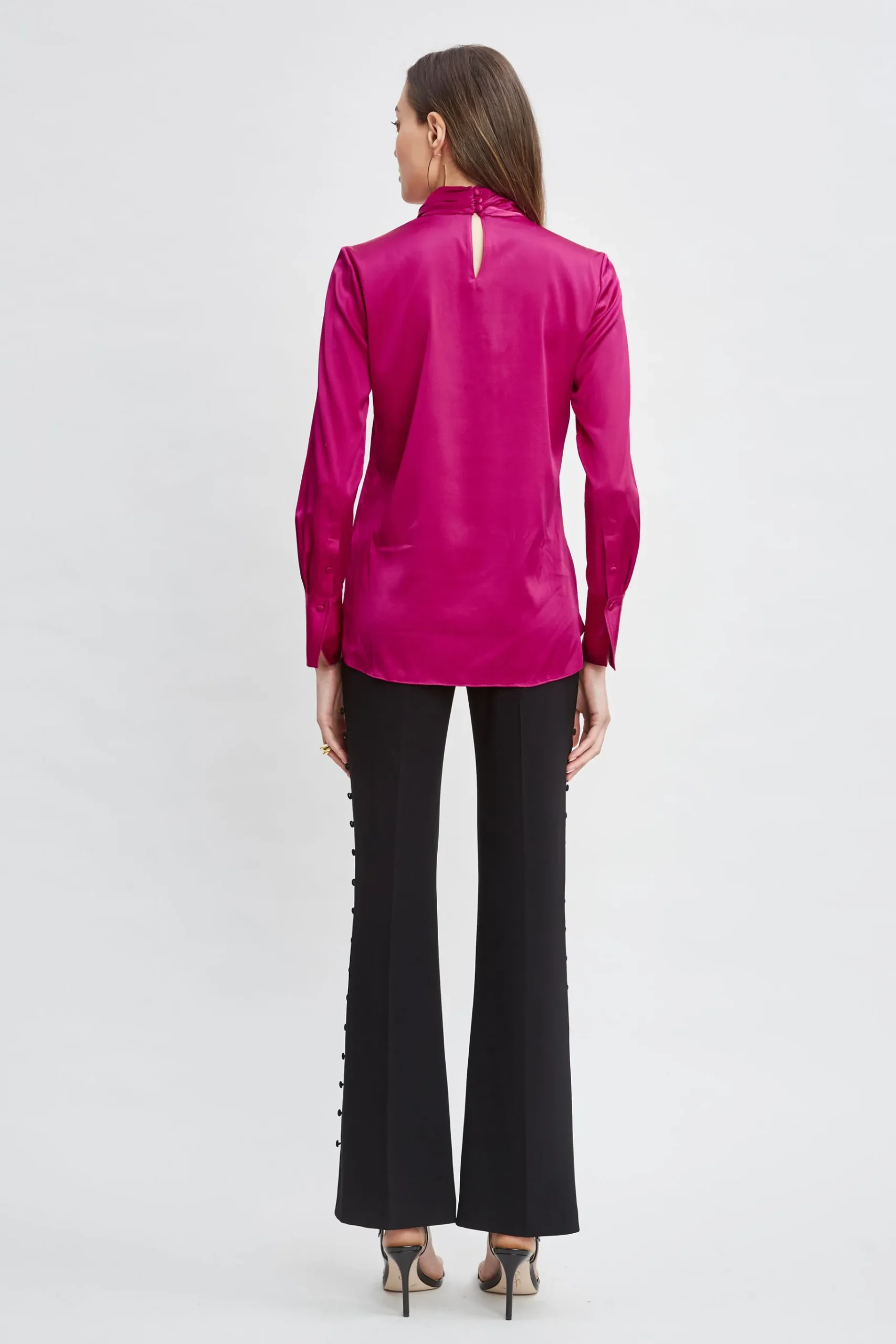 Elie Tahari Silk Satin Twist Neck Shirt- Tops & Sweaters