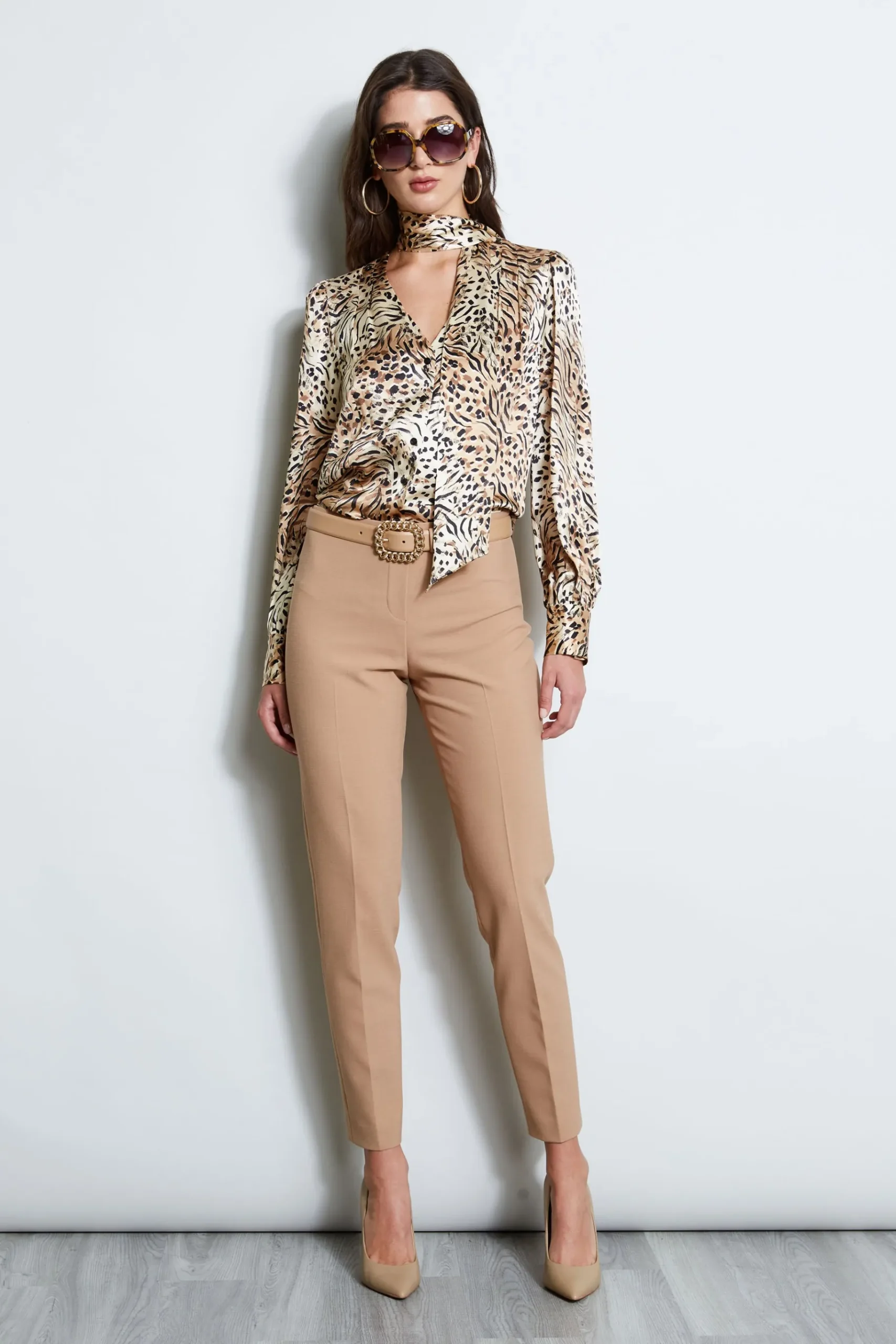 Elie Tahari Silk Satin Winter Safari Shirt- Tops & Sweaters