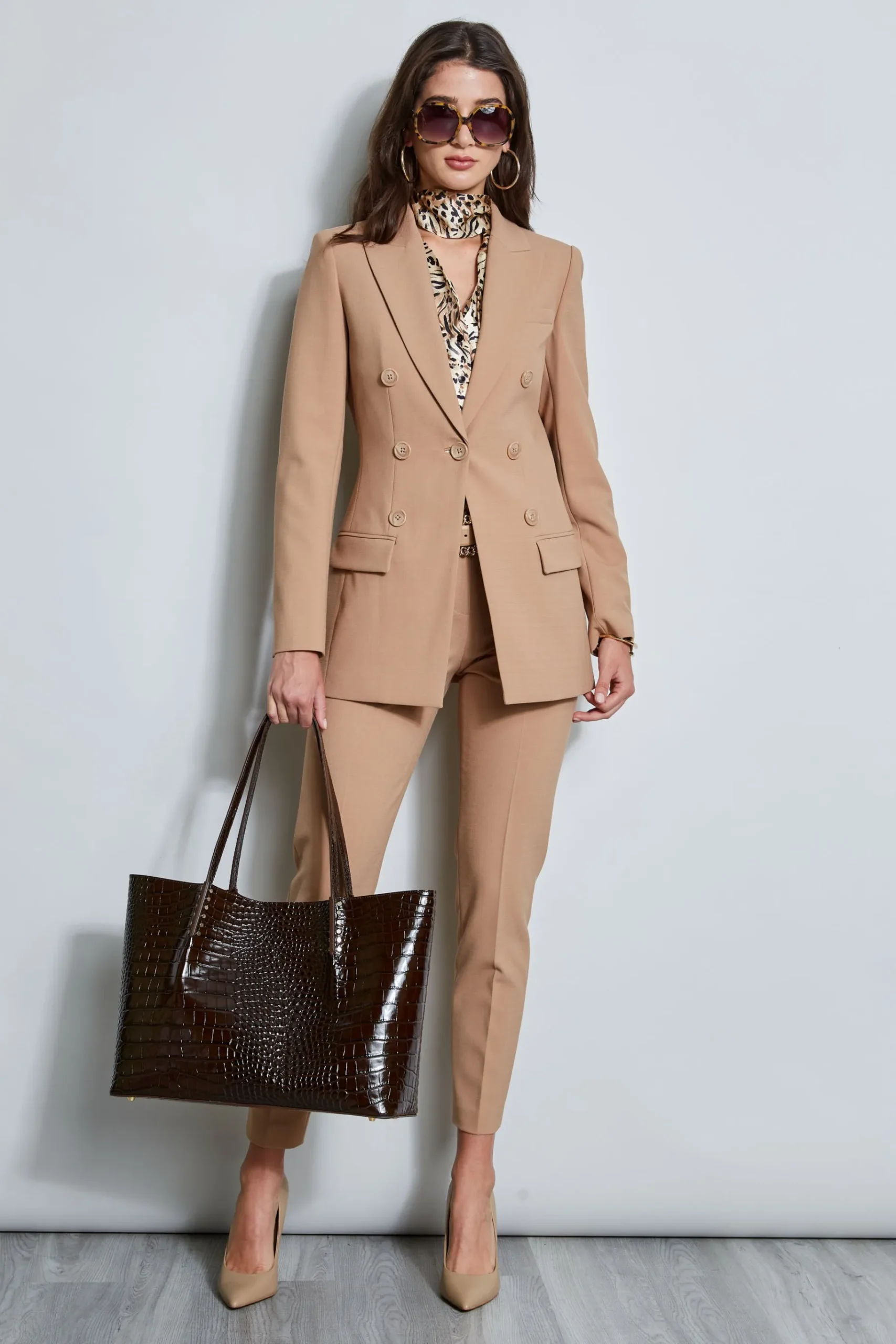 Elie Tahari Silk Satin Winter Safari Shirt- Tops & Sweaters