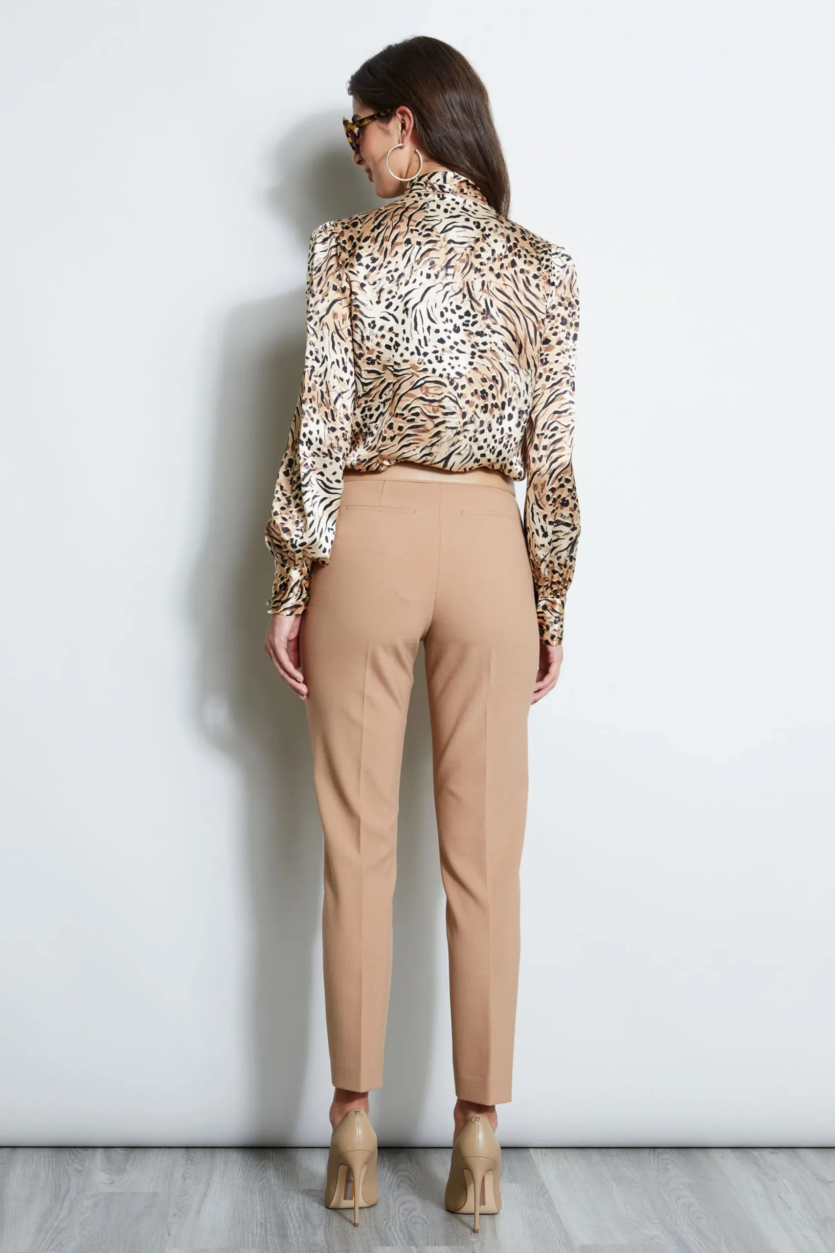 Elie Tahari Silk Satin Winter Safari Shirt- Tops & Sweaters