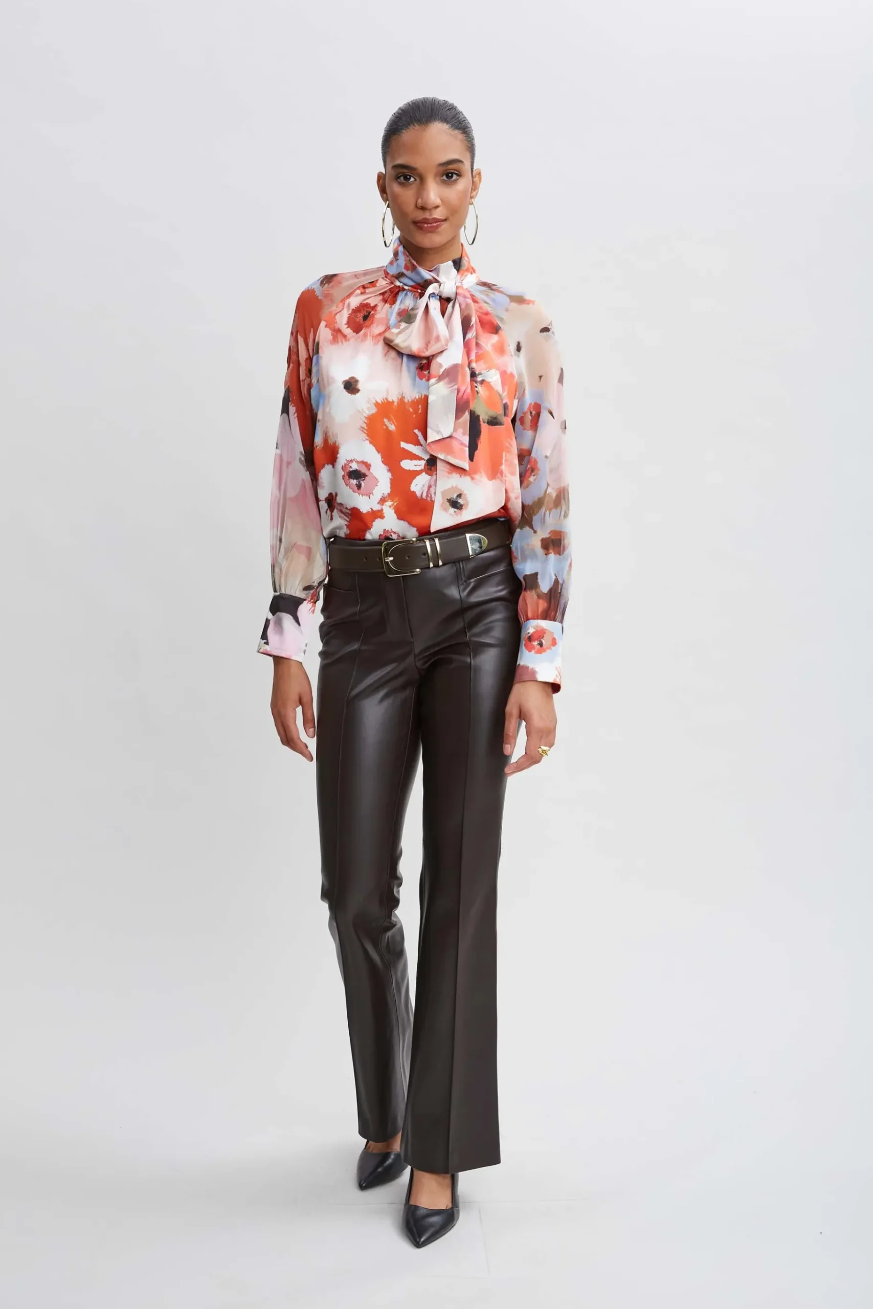Elie Tahari Silk Satin Wintergarden Chiffon Sleeve Shirt- Tops & Sweaters