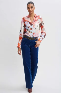 Elie Tahari Silk Satin Wintergarden Shirt- Tops & Sweaters