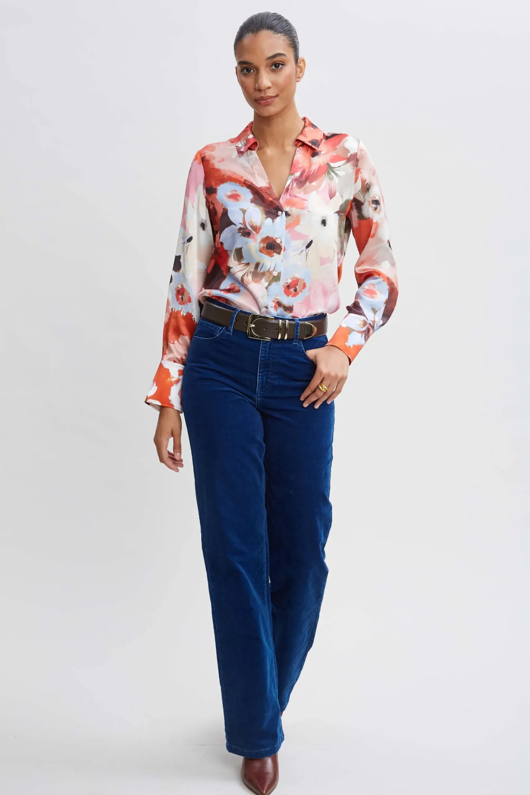 Elie Tahari Silk Satin Wintergarden Shirt- Tops & Sweaters