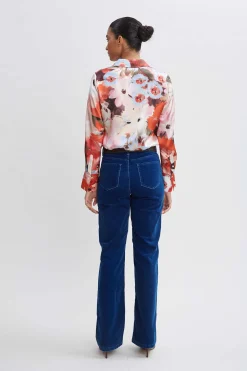 Elie Tahari Silk Satin Wintergarden Shirt- Tops & Sweaters