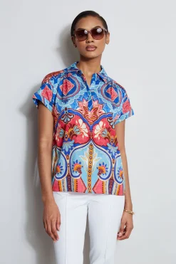 Elie Tahari Silk Tapestry Floral Shirt- Tops & Sweaters