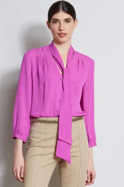 Elie Tahari Silk Tie Button Shirt- Tops & Sweaters