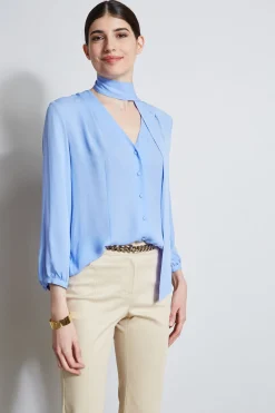 Elie Tahari Silk Tie Button Shirt- Tops & Sweaters