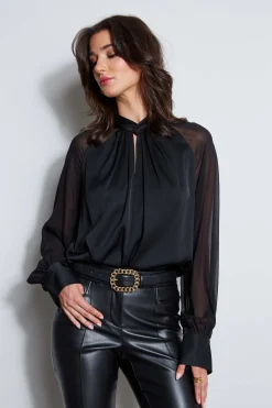Elie Tahari Silk Twist Keyhole Shirt- Tops & Sweaters