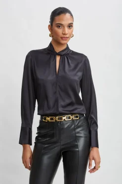 Elie Tahari Silk Twist Neck Shirt- Tops & Sweaters|Suiting