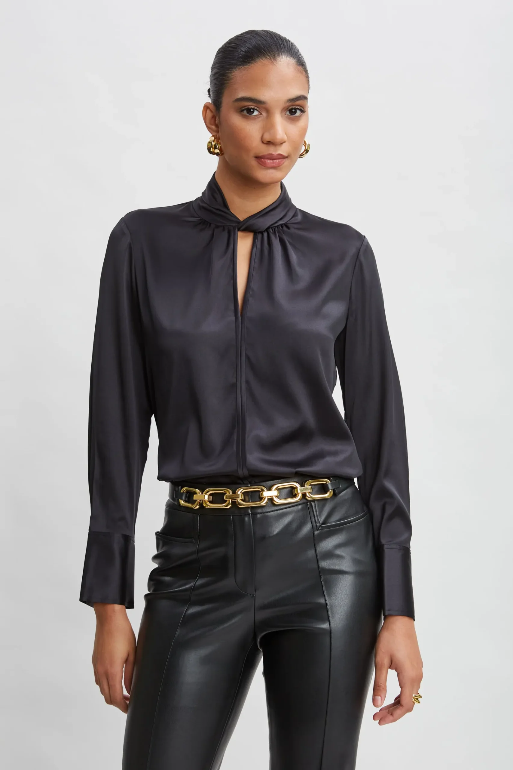 Elie Tahari Silk Twist Neck Shirt- Tops & Sweaters|Suiting
