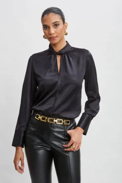 Elie Tahari Silk Twist Neck Shirt- Tops & Sweaters|Suiting