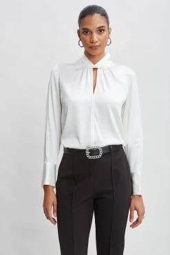 Elie Tahari Silk Twist Neck Shirt- Tops & Sweaters|Suiting
