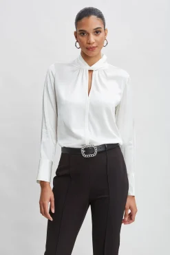 Elie Tahari Silk Twist Neck Shirt- Tops & Sweaters|Suiting