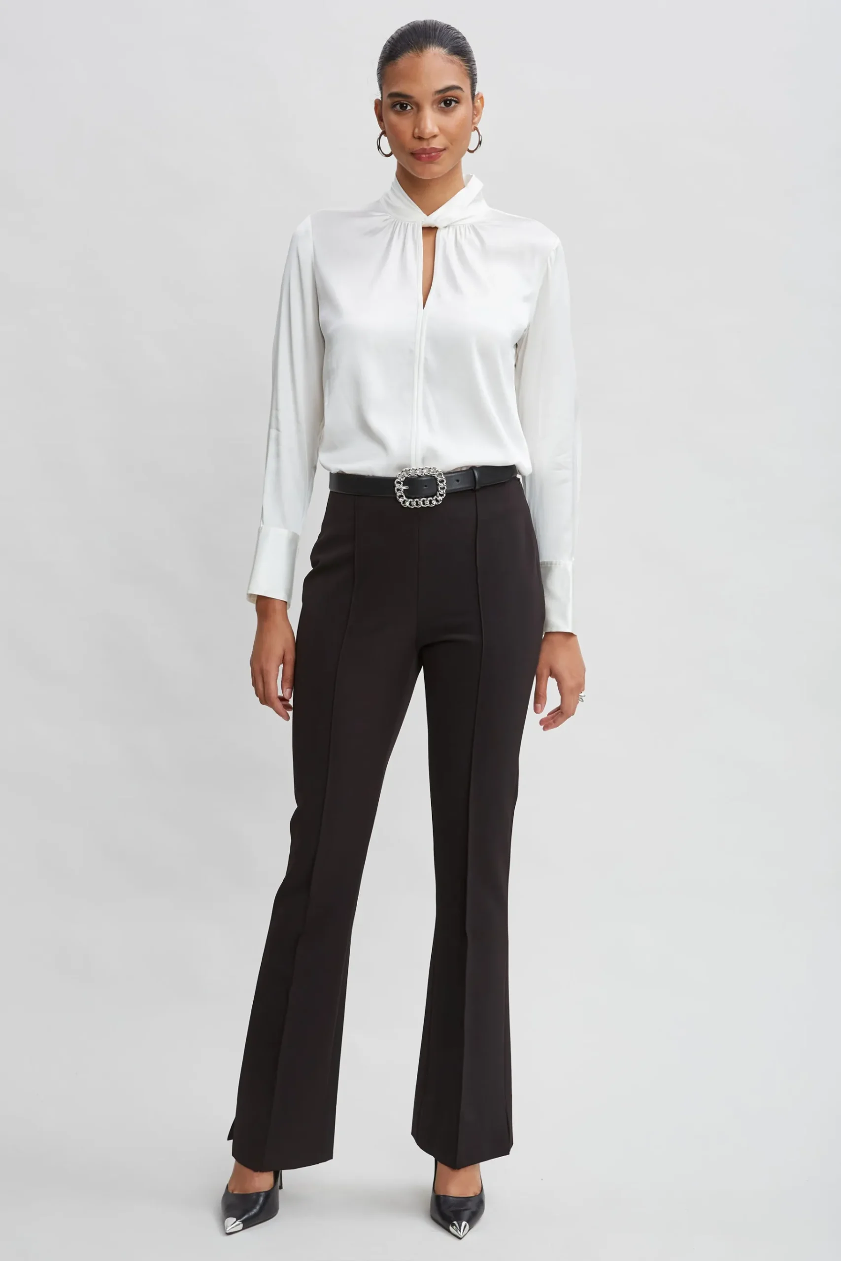Elie Tahari Silk Twist Neck Shirt- Tops & Sweaters|Suiting
