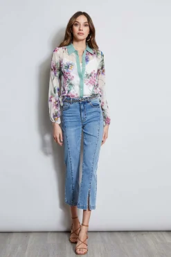 Elie Tahari Silk Wind Floral Button Down Shirt- Tops & Sweaters