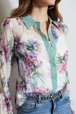 Elie Tahari Silk Wind Floral Button Down Shirt- Tops & Sweaters