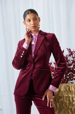 Elie Tahari Single Button Velvet Blazer- Jackets & Blazers|Suiting