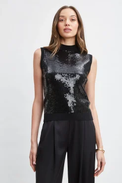 Elie Tahari Sleeveless Pave Sequin Sweater- Tops & Sweaters