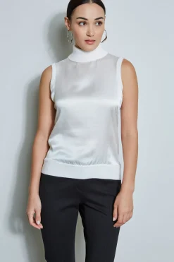 Elie Tahari Sleeveless Satin Front Sweater- Tops & Sweaters