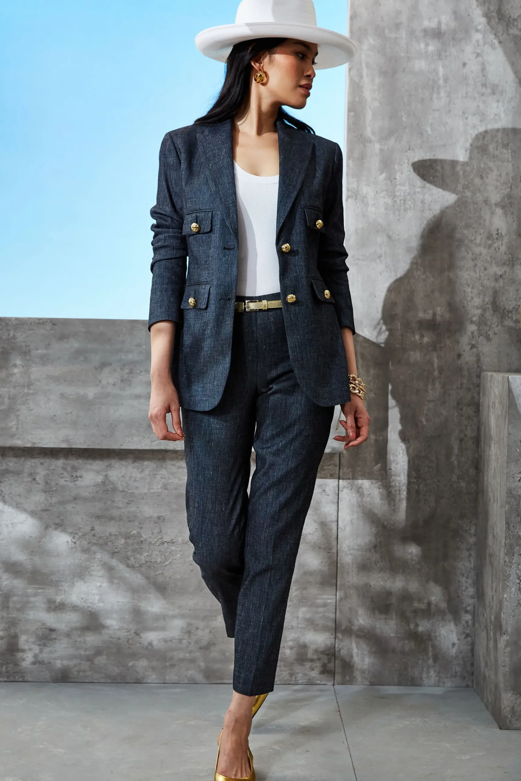 Elie Tahari Slim Linen Pant- Bottoms