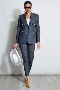 Elie Tahari Slim Linen Pant- Bottoms