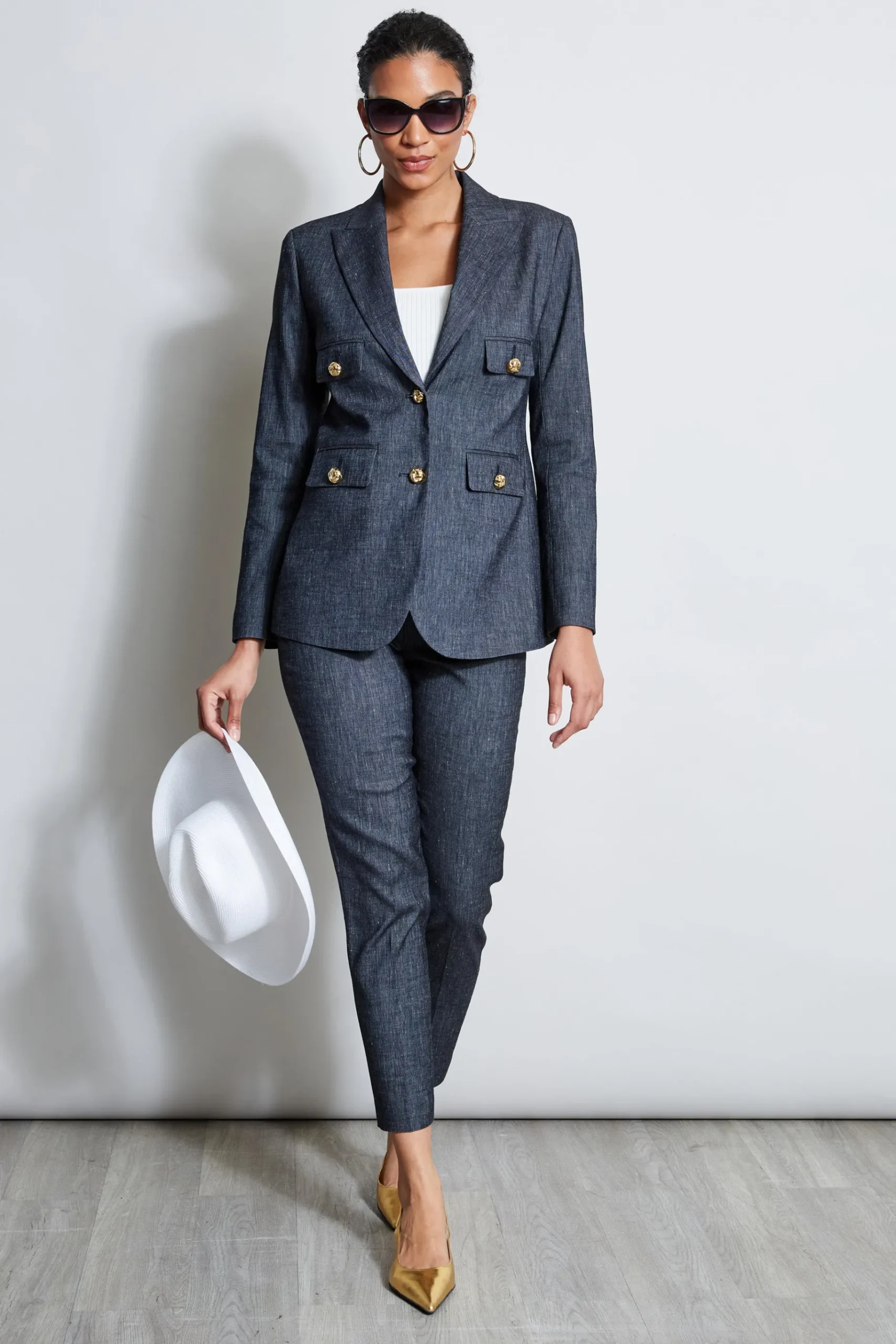 Elie Tahari Slim Linen Pant- Bottoms