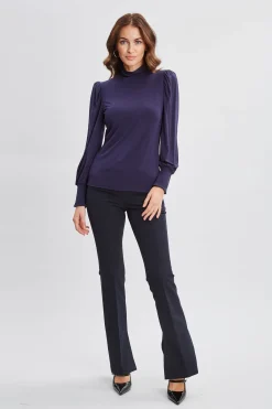 Elie Tahari Smocked Turtleneck Knit- Tops & Sweaters