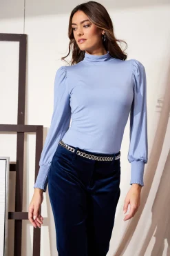 Elie Tahari Smocked Turtleneck Knit- Tops & Sweaters