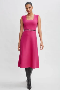 Elie Tahari Square Neck Belted Sweater Dress- Dresses & Jumpsuits|Sleeveless Dresses