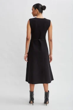 Elie Tahari Square Neck Belted Sweater Dress- Dresses & Jumpsuits|Sleeveless Dresses