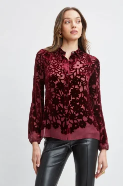 Elie Tahari Stencil Burnout Velvet Shirt- Tops & Sweaters