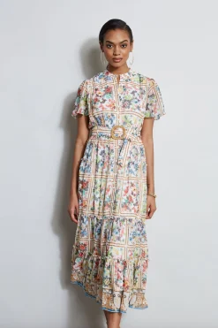 Elie Tahari Summer Palace Belted Dress- Dresses & Jumpsuits|Short Sleeve Dresses