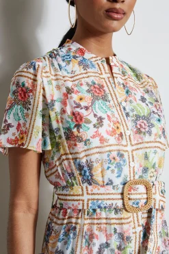 Elie Tahari Summer Palace Belted Dress- Dresses & Jumpsuits|Short Sleeve Dresses