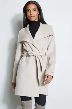 Elie Tahari Tahari Double Face Lightweight Wool Wrap Coat- Coats