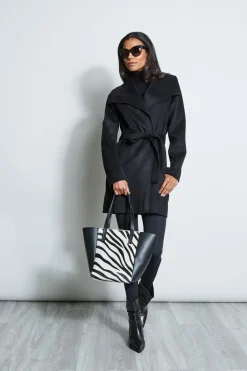 Elie Tahari Tahari Double Face Wool Lightweight Wrap Coat- Coats