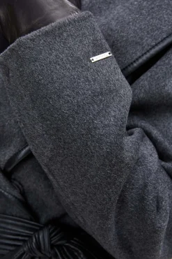 Elie Tahari Tahari Double Face Wool Vegan Leather Trim Coat- Coats