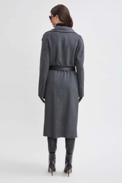 Elie Tahari Tahari Double Face Wool Vegan Leather Trim Coat- Coats