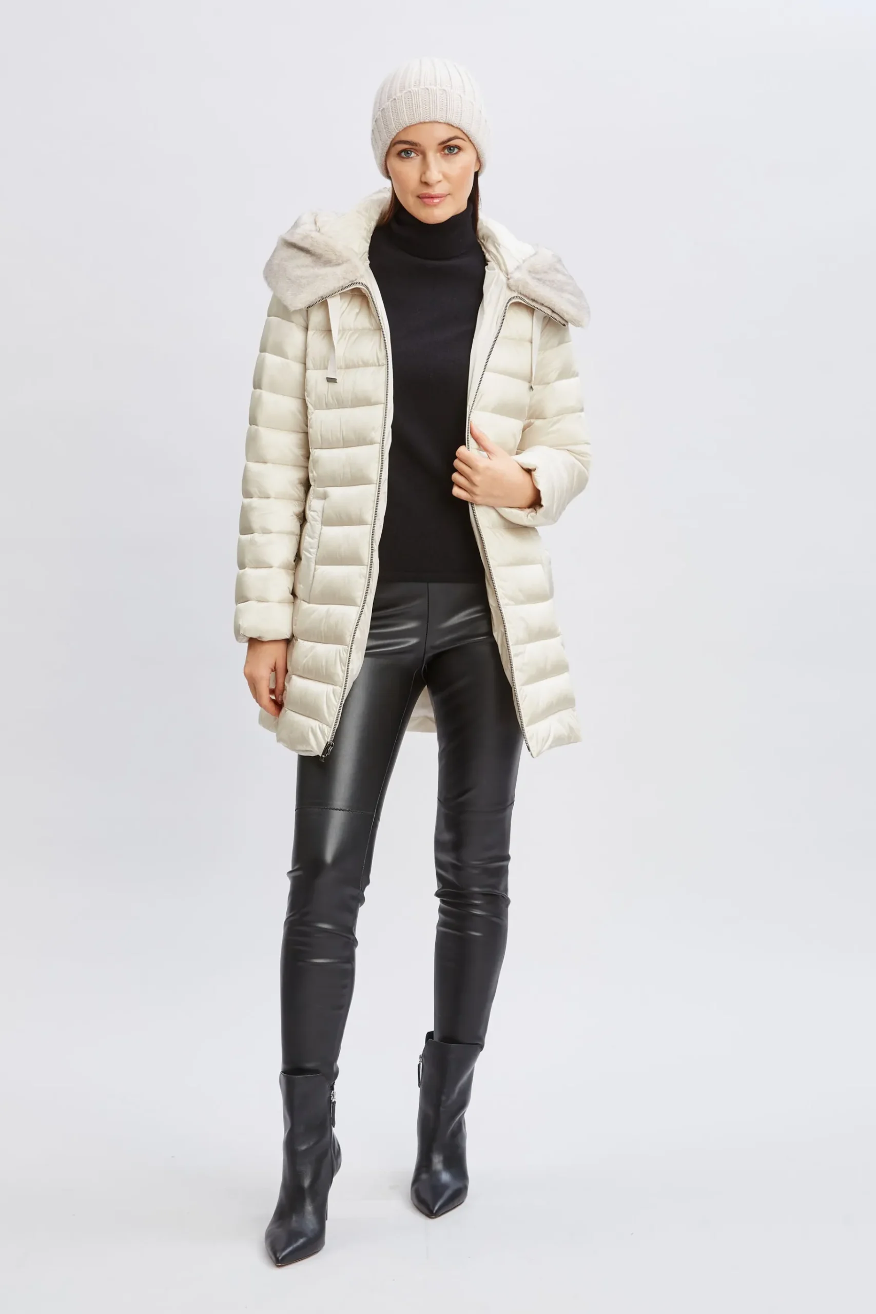Elie Tahari Tahari Faux Fur Collar Puffer Coat- Coats