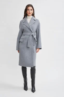 Elie Tahari Tahari Long Double Face Wool Blend Stitched Wrap Coat- Coats