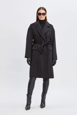Elie Tahari Tahari Long Double Face Wool Blend Stitched Wrap Coat- Coats