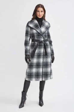 Elie Tahari Tahari Plaid Vegan Trim Wrap Coat- Coats