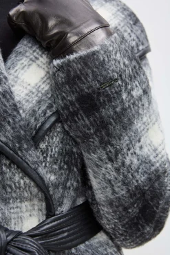 Elie Tahari Tahari Plaid Vegan Trim Wrap Coat- Coats